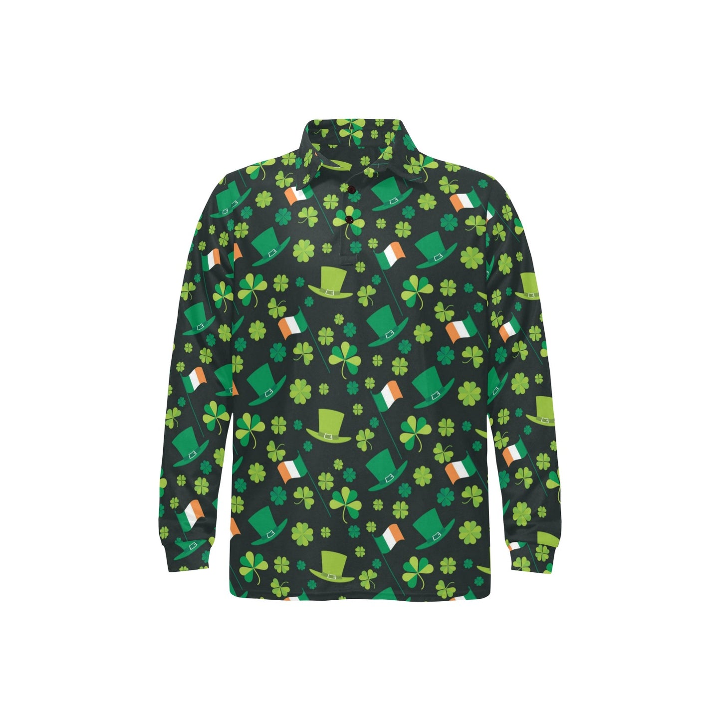 Shamrock Saint Patrick's Day Print Design LKS304 Long Sleeve Polo Shirt For Men's