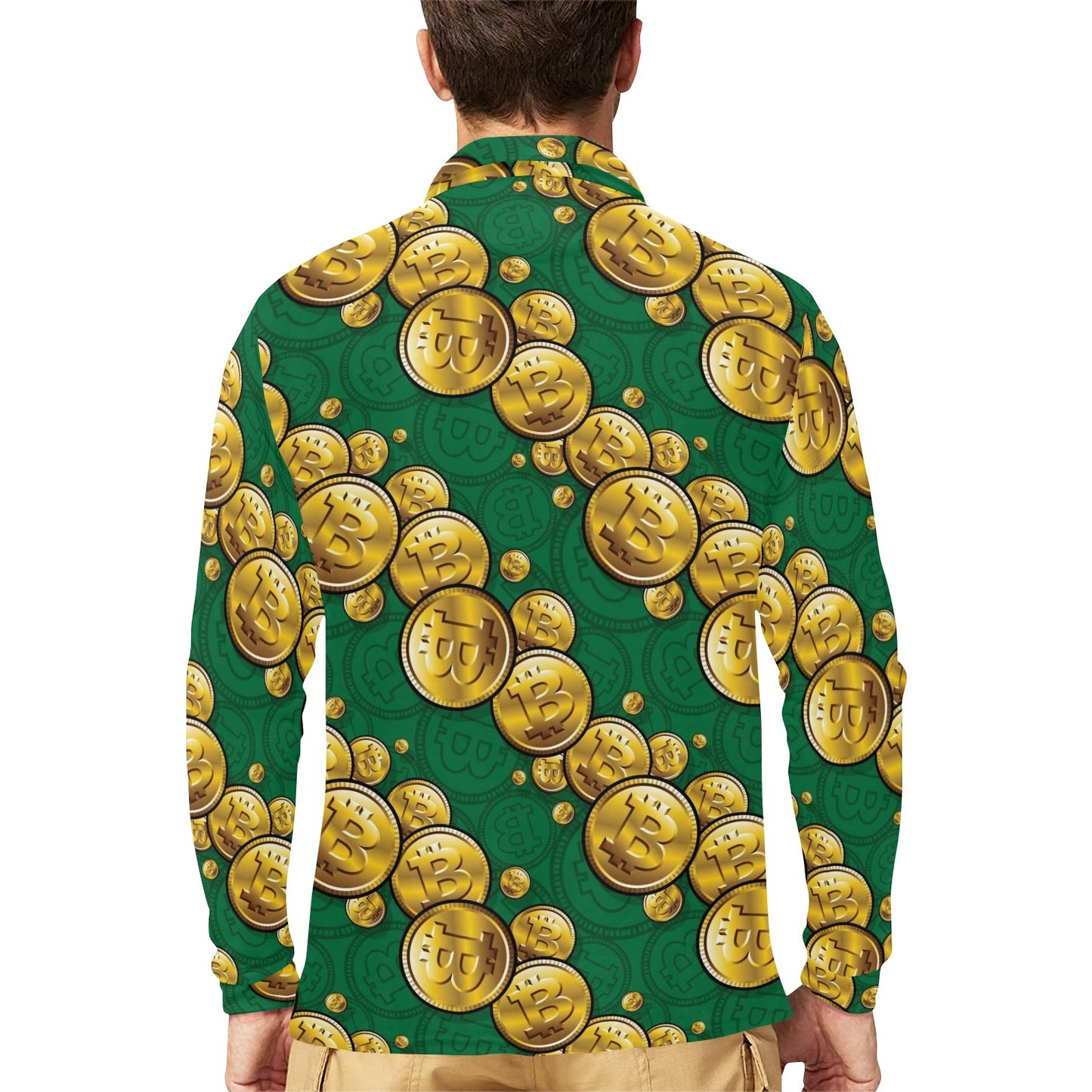 Bitcoin Pattern Print Design DO02 Long Sleeve Polo Shirt For Men's