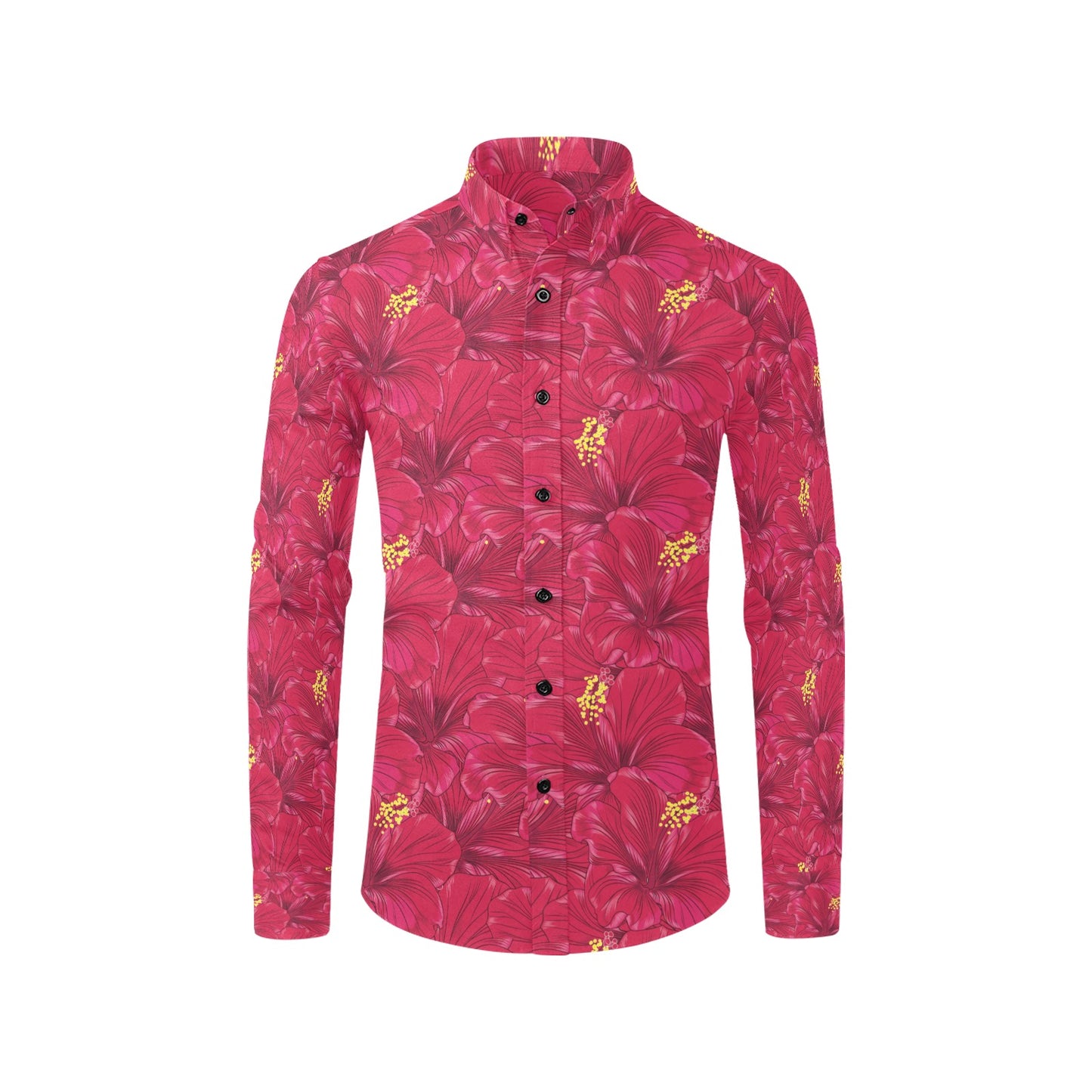 Hibiscus Red Pattern Print LKS308 Men's Long Sleeve Dress Shirt