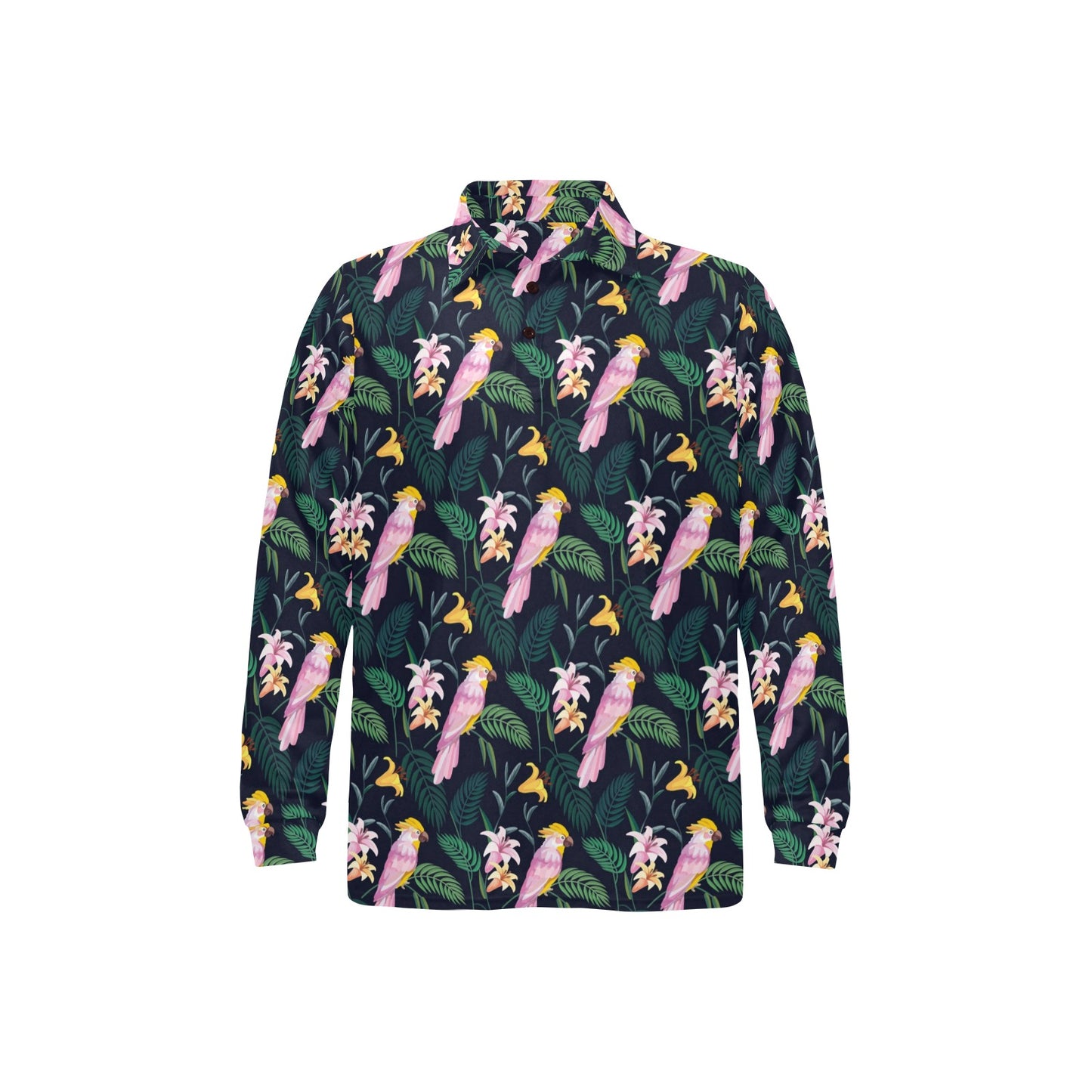 Cockatoo Pattern Print Design 03 Long Sleeve Polo Shirt For Men's