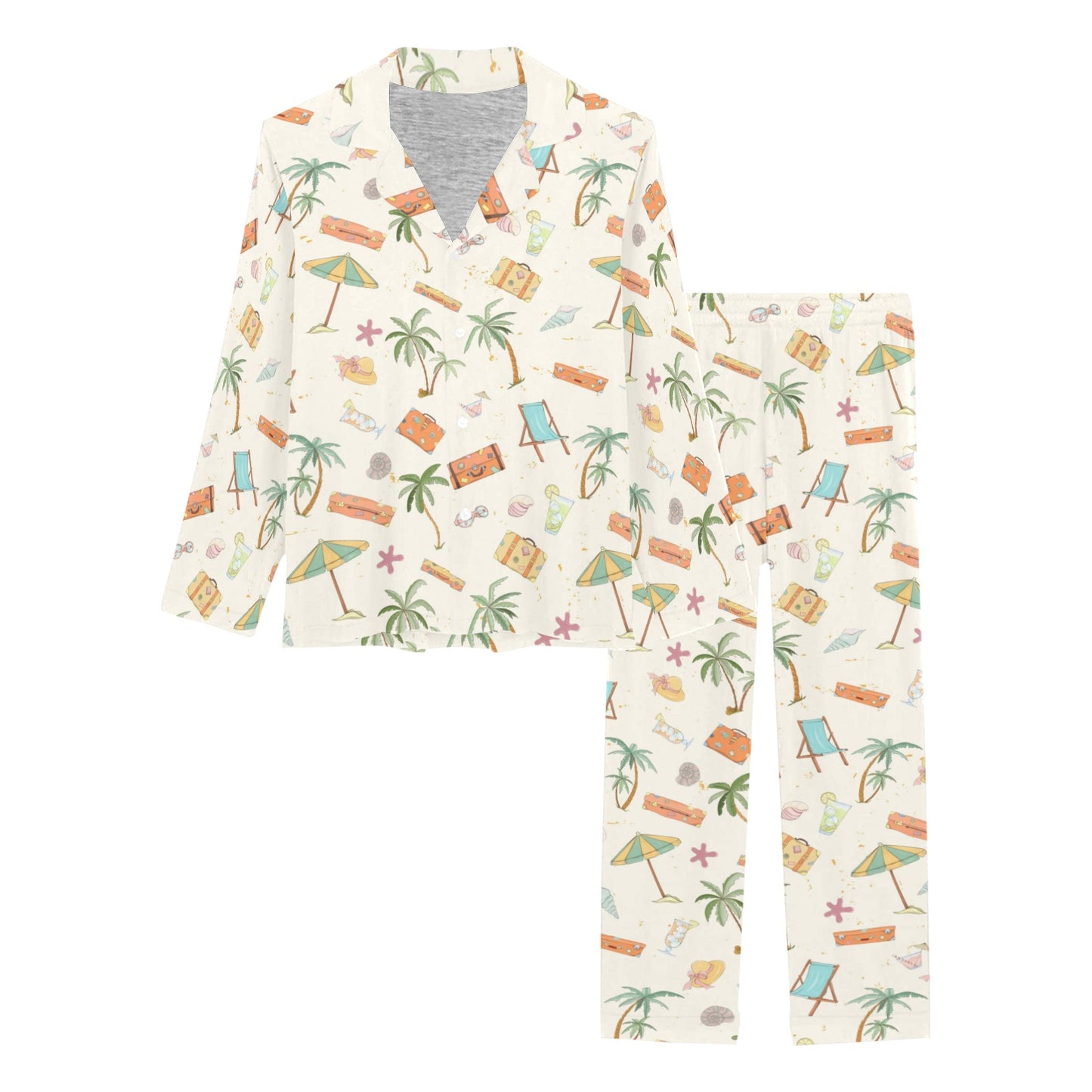 Beach Themed Pattern Print Design 05 Women's Long Pajama Set