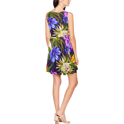 Water Lily Pattern Print Design WL08 Sleeveless Dress