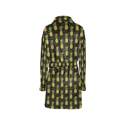 Pineapple Gold Dot Themed Print Women's Fleece Robe