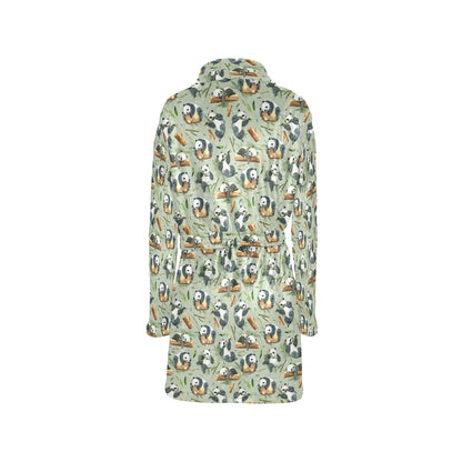 Panda Bear Design Bamboo Print Women's Fleece Robe