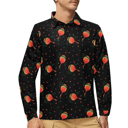 Maracas Pattern Print Design 03 Long Sleeve Polo Shirt For Men's
