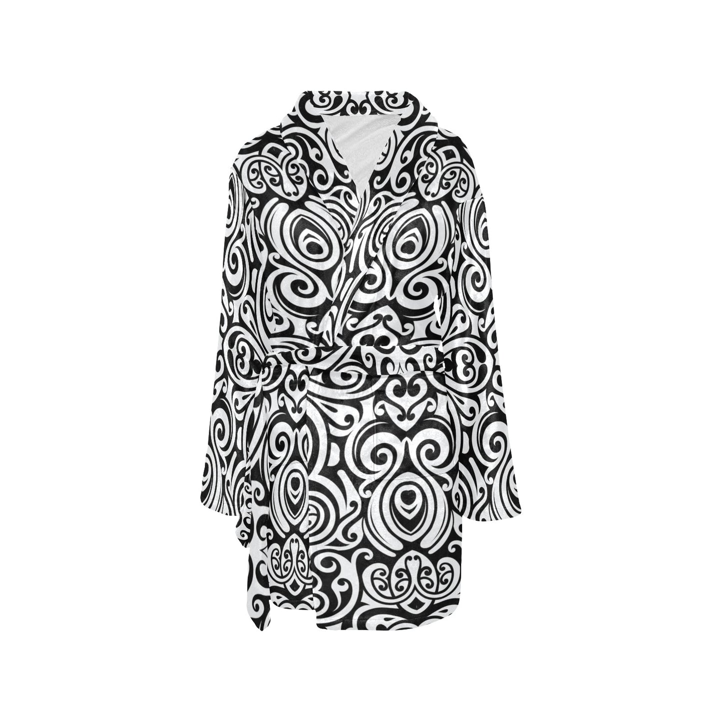 Polynesian Tattoo Pattern Women's Fleece Robe