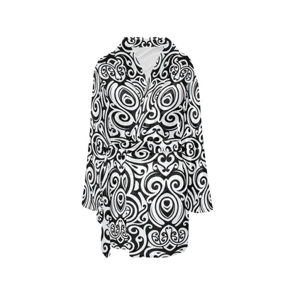 Polynesian Tattoo Pattern Women's Fleece Robe