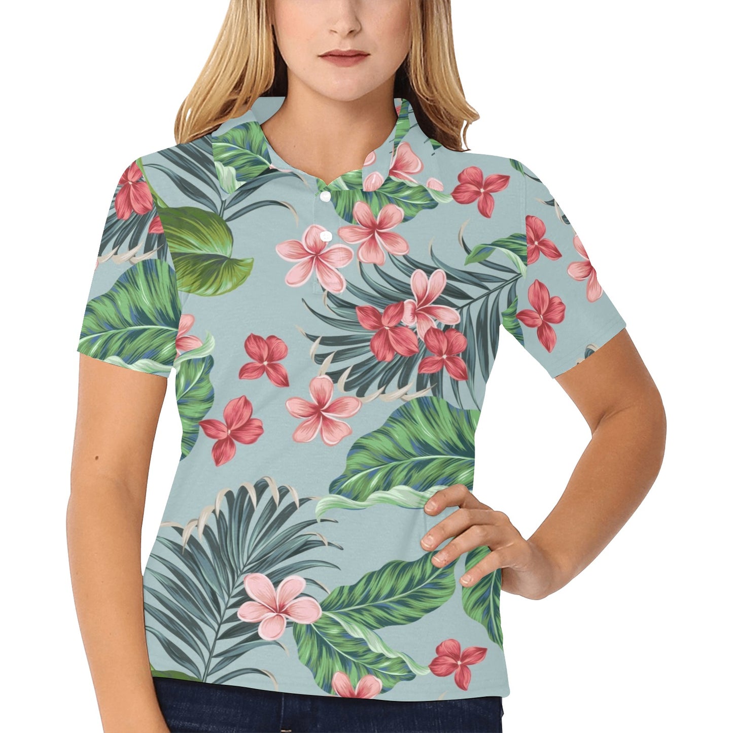 Plumeria Pattern Print Design PM027 Women's Polo Shirt