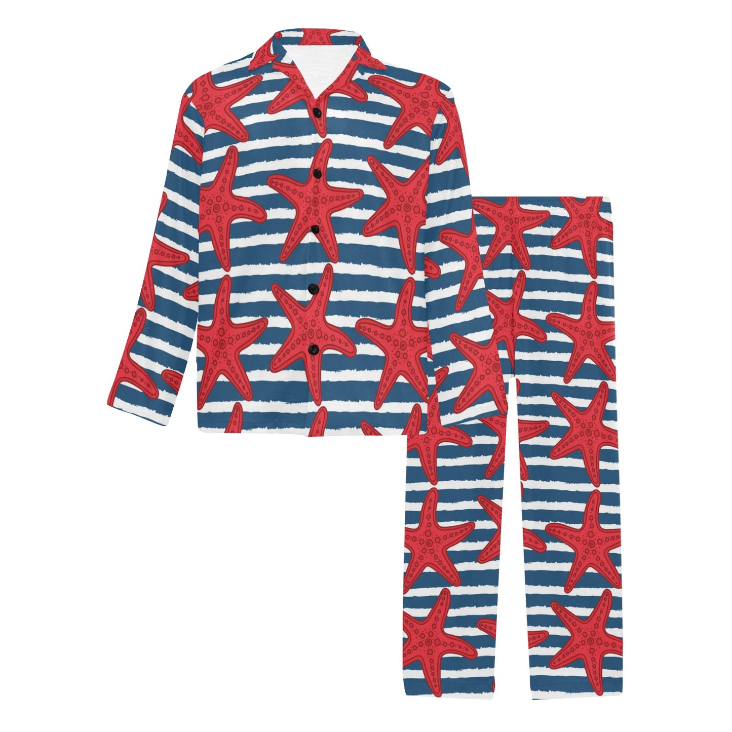 Starfish Red Pattern Print Design 02 Men's Long Pajama Set