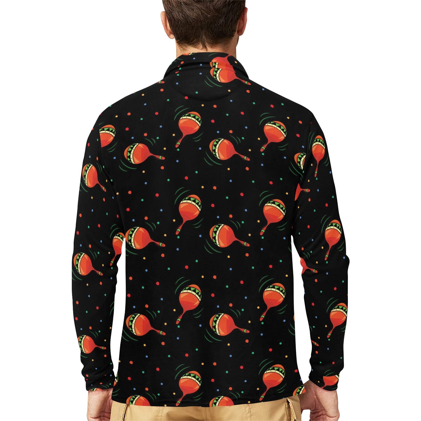 Maracas Pattern Print Design 03 Long Sleeve Polo Shirt For Men's