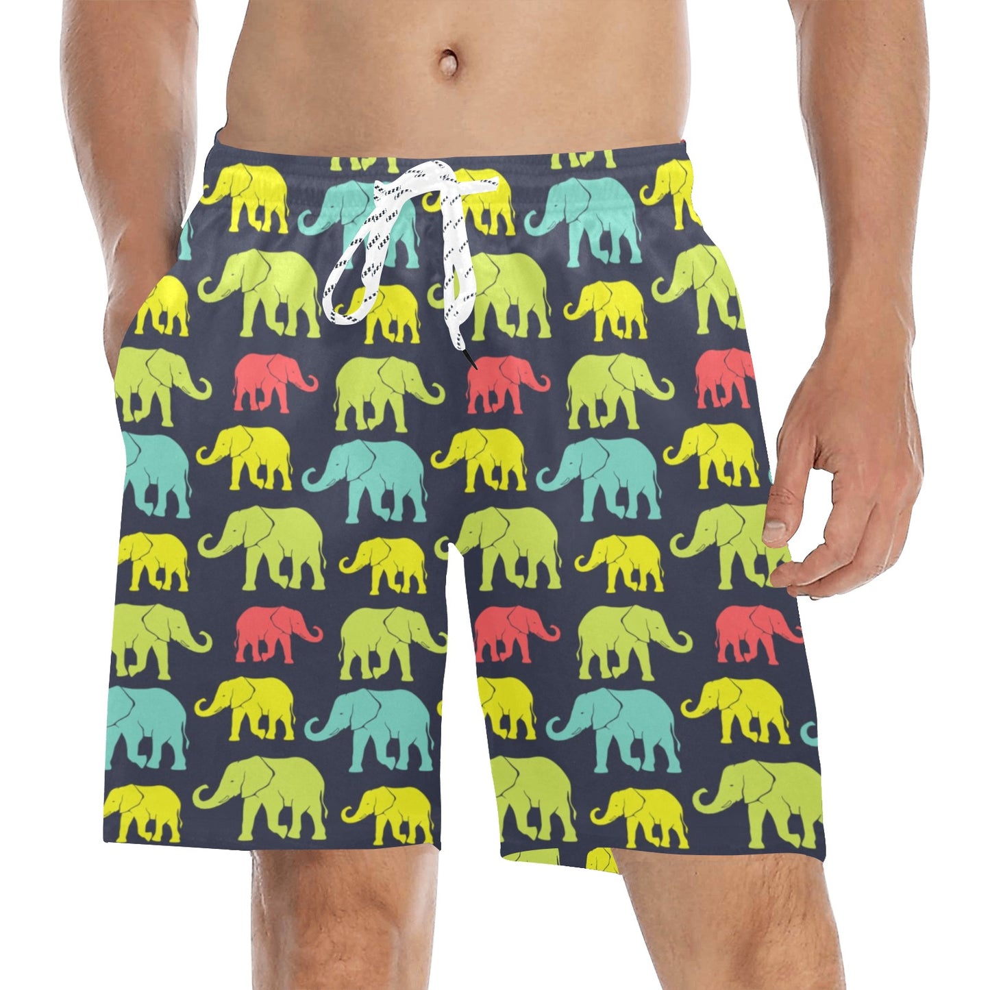 Elephant Neon Color Print Pattern Men's Swim Trunks Beach Shorts
