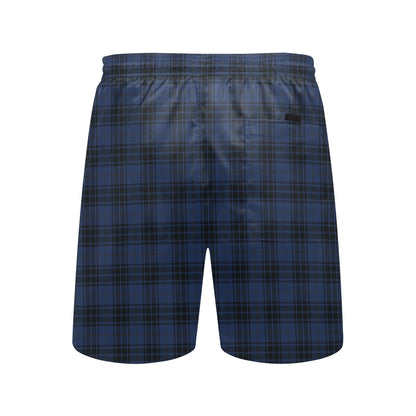 Navy Blue Tartan Plaid Pattern Men's Swim Trunks Beach Shorts