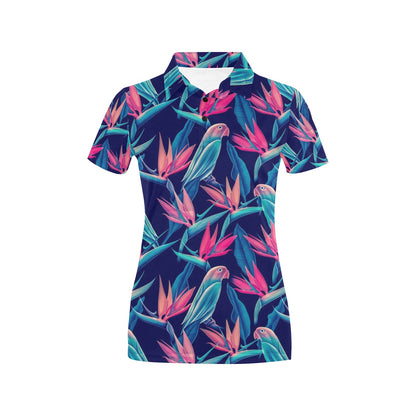 Tropical Flower Pattern Print Design TF024 Women's Polo Shirt