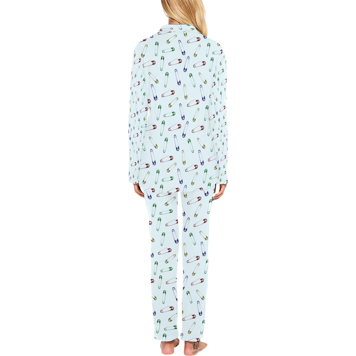 Safety Pin Print Design LKS303 Women's Long Pajama Set