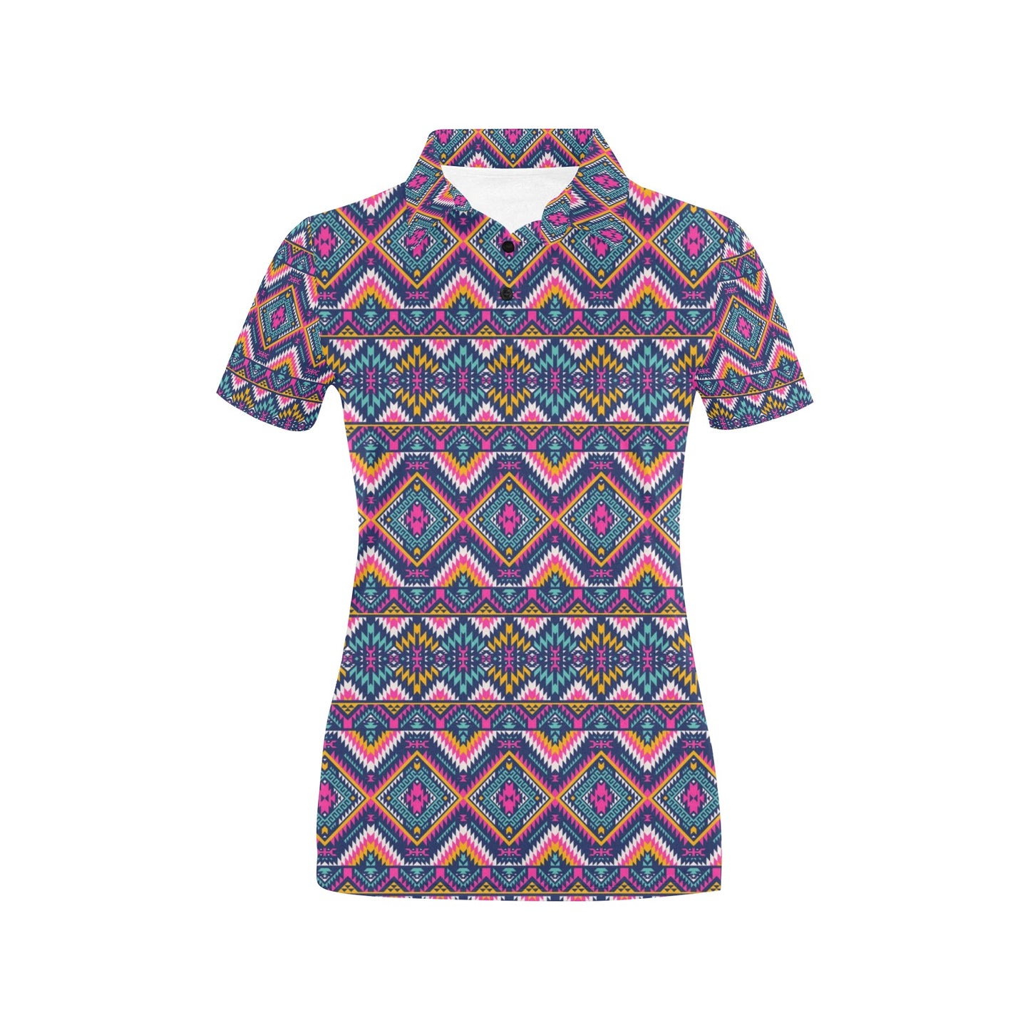 Indian Navajo Pink Themed Design Print Women's Polo Shirt