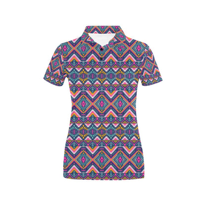 Indian Navajo Pink Themed Design Print Women's Polo Shirt
