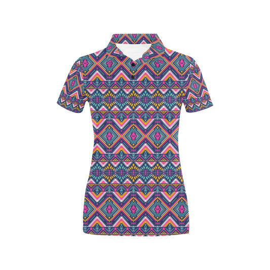 Indian Navajo Pink Themed Design Print Women's Polo Shirt