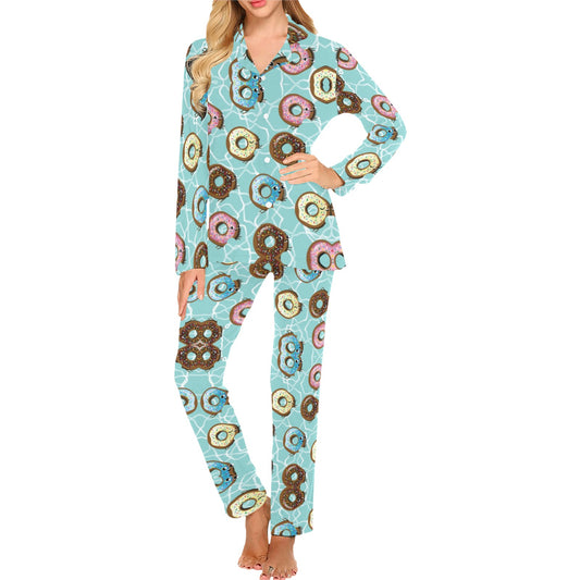 Emoji Donut Print Pattern Women's Long Pajama Set