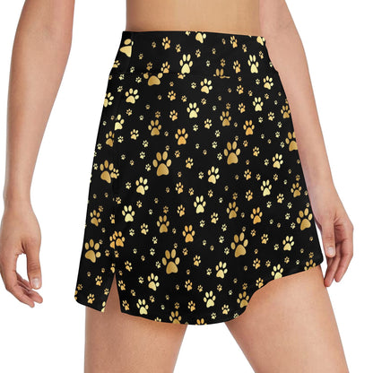 Paw Gold Print 17" Golf & Pickleball Skort with Pockets