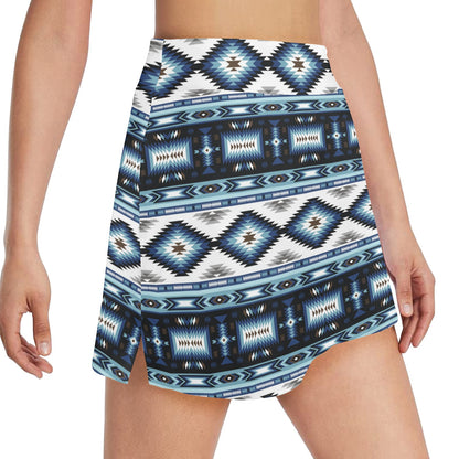 Navajo Dark Blue Print Pattern 17" Golf & Pickleball Skort with Pockets