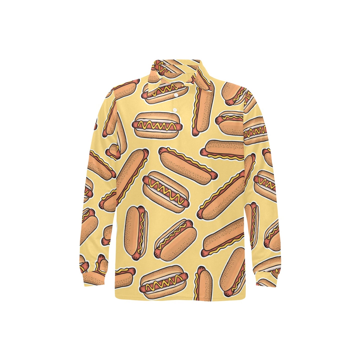 Hot Dog Pattern Print Design 01 Long Sleeve Polo Shirt For Men's