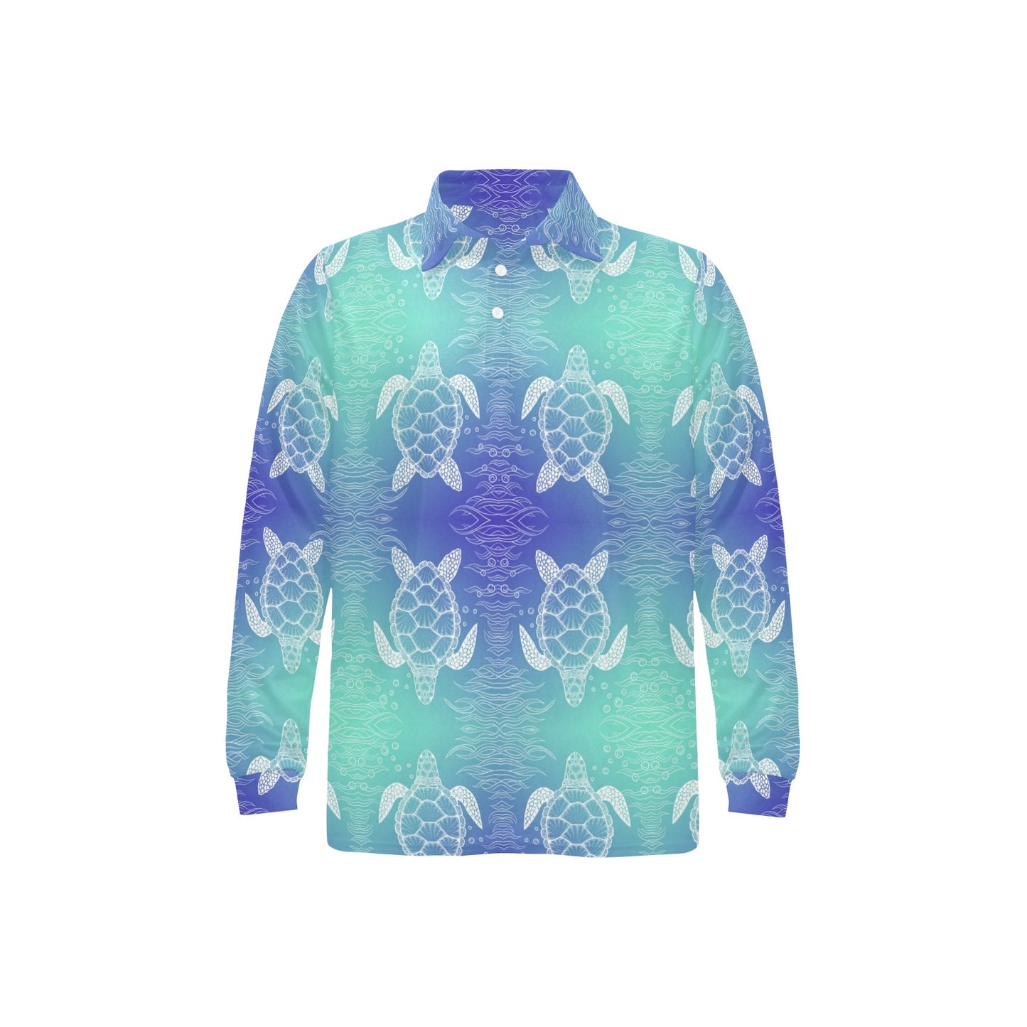 Sea Turtle Draw Long Sleeve Polo Shirt For Men's