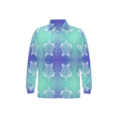 Sea Turtle Draw Long Sleeve Polo Shirt For Men's