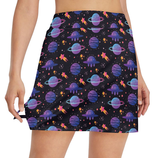 UFO Star Galaxy Print Design LKS308 17" Golf & Pickleball Skort with Pockets