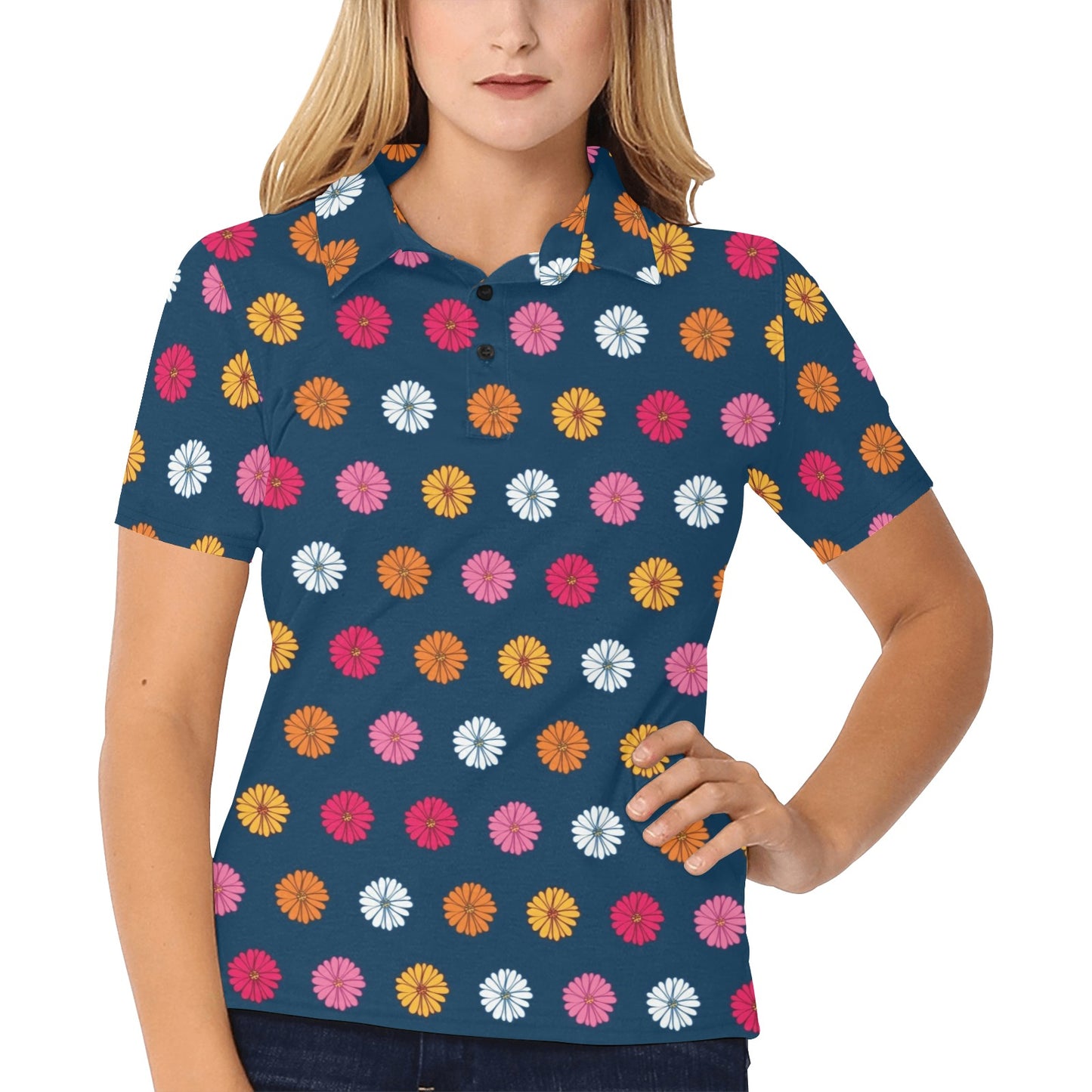 Gerberas Pattern Print Design GB06 Women's Polo Shirt