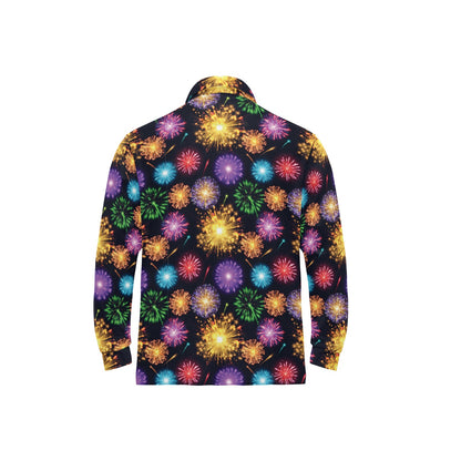 Firework Print Design LKS305 Long Sleeve Polo Shirt For Men's