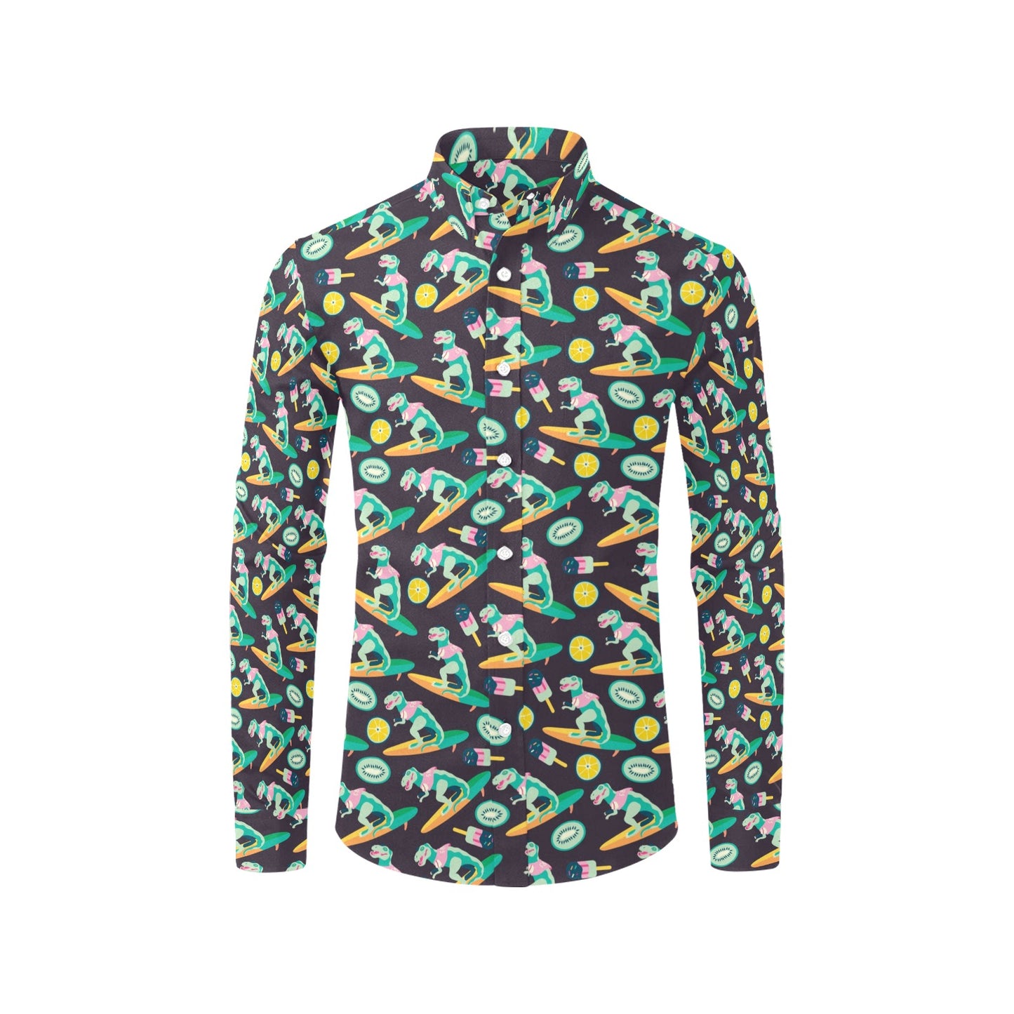 Surfboard T Rex Print Design LKS301 Men's Long Sleeve Dress Shirt