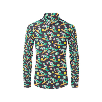 Surfboard T Rex Print Design LKS301 Men's Long Sleeve Dress Shirt