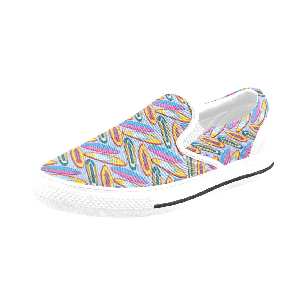 Surfboard Pattern Print Design LKS303 White Slip Ons Canvas Women's Shoes
