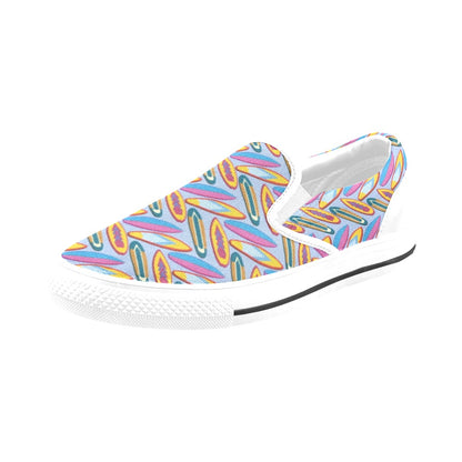 Surfboard Pattern Print Design LKS303 White Slip Ons Canvas Women's Shoes