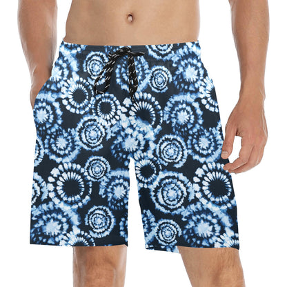 Tie Dye Dark Blue Print Design LKS306 Men's Swim Trunks Beach Shorts