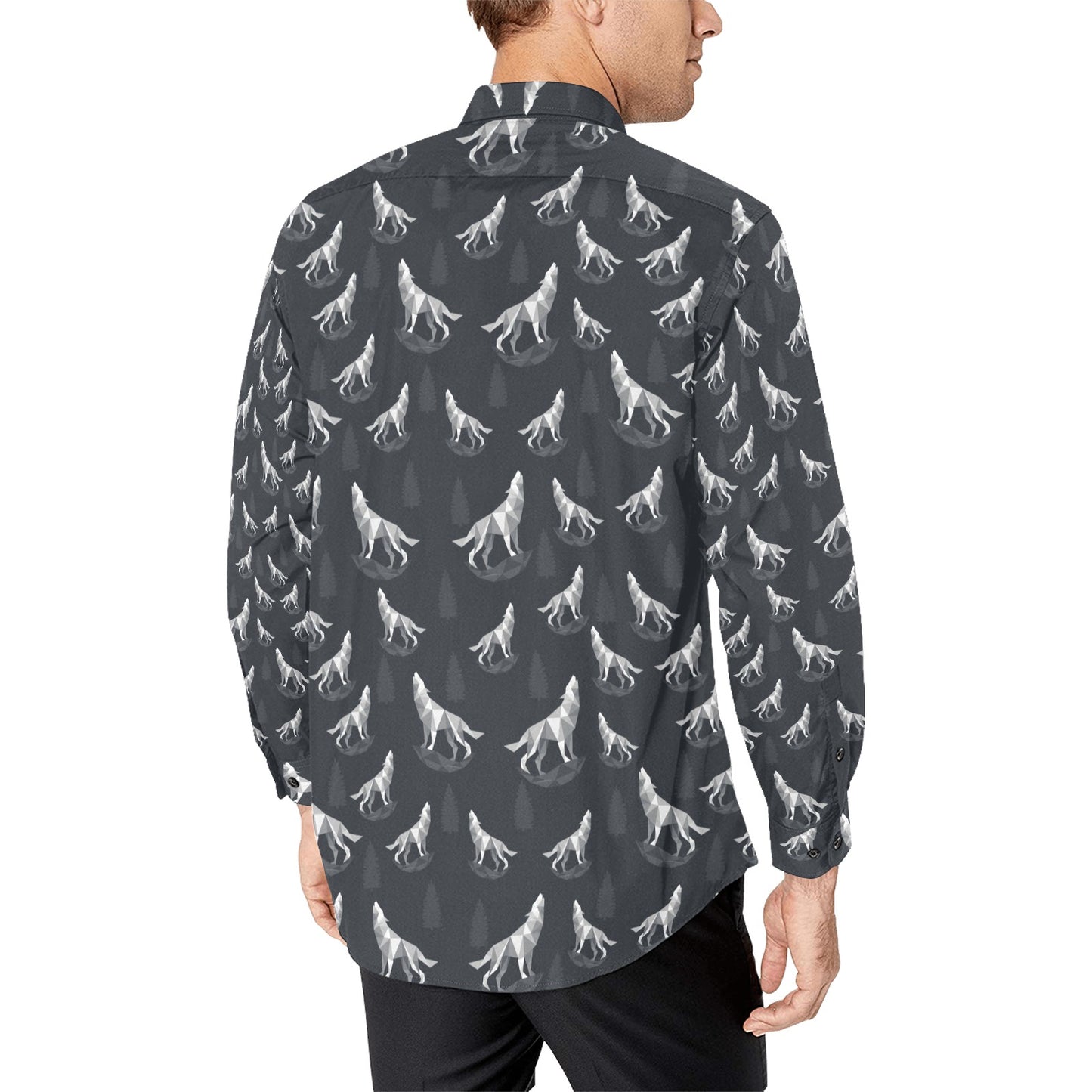 Wolf Print Design LKS303 Men's Long Sleeve Dress Shirt