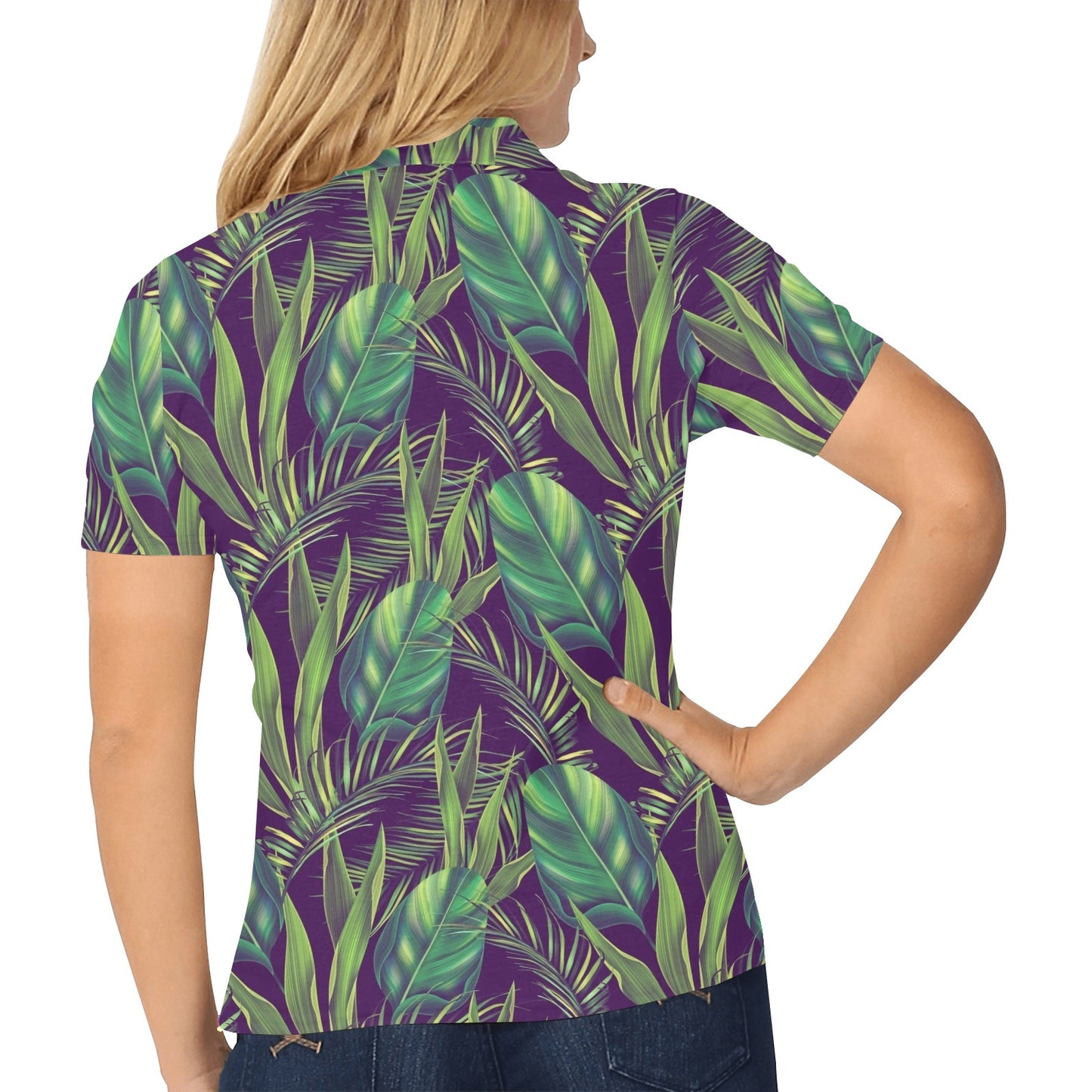 Palm Leaves Pattern Print Design PL03 Women's Polo Shirt