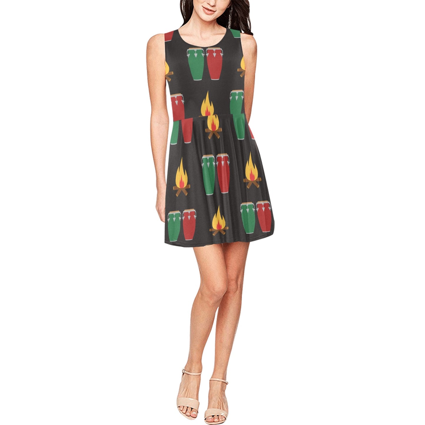 Conga Pattern Print Design 01 Sleeveless Dress