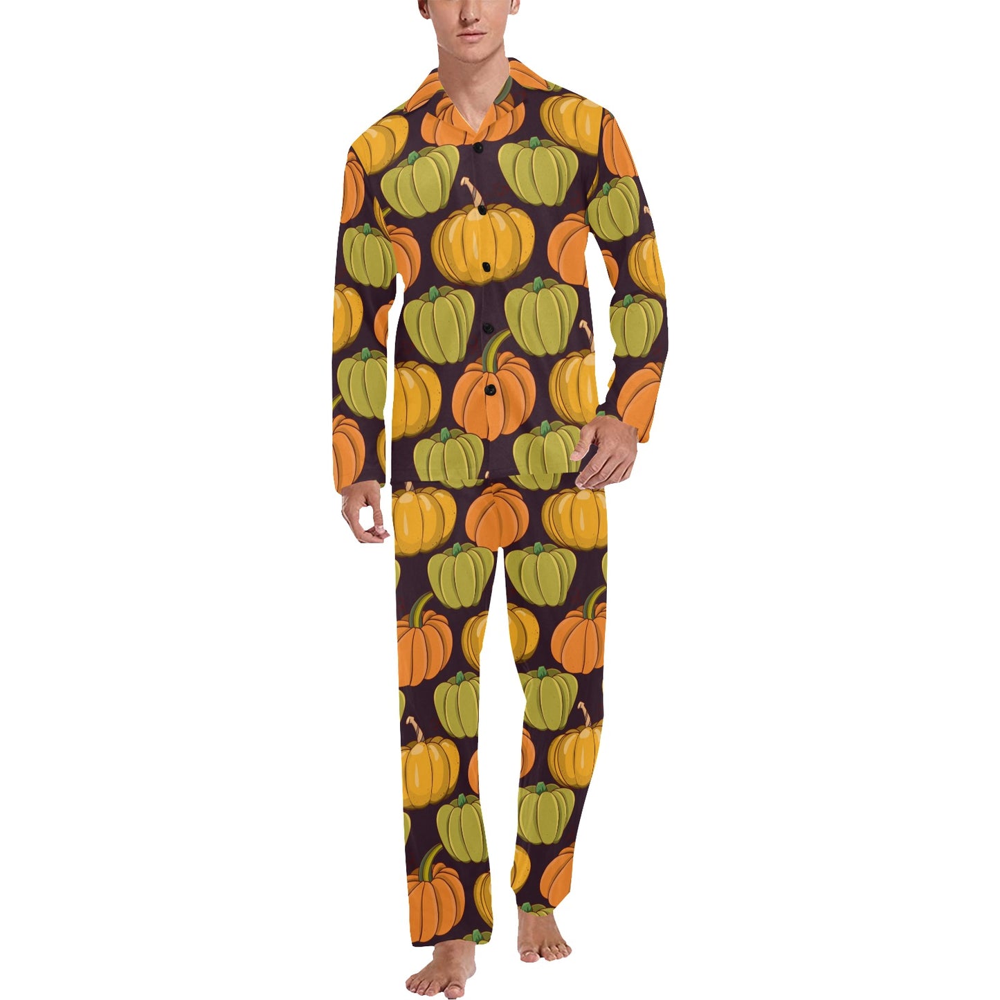 Pumpkin Pattern Print Design A01 Men's Long Pajama Set
