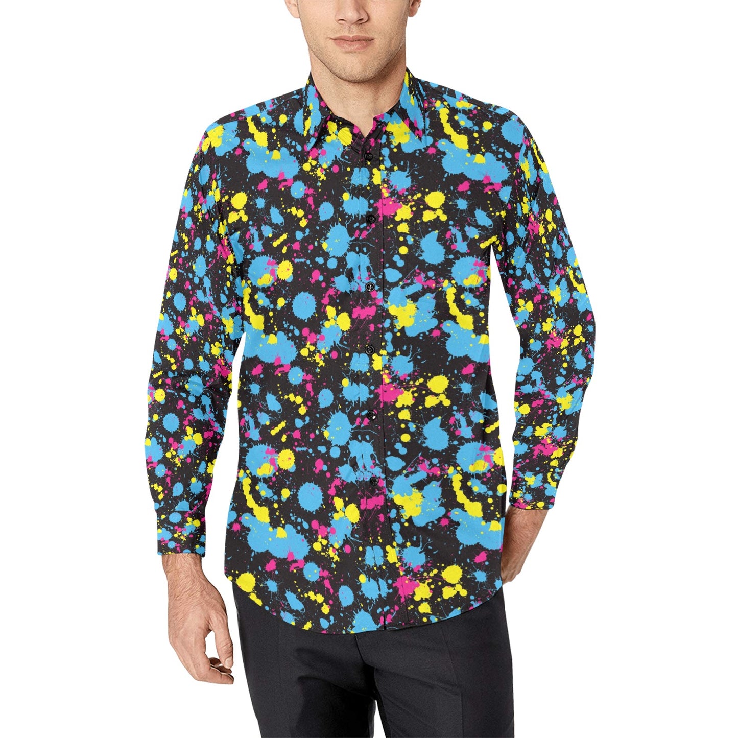 Splatter Colorful Print Design LKS301 Men's Long Sleeve Dress Shirt