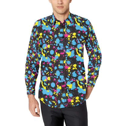 Splatter Colorful Print Design LKS301 Men's Long Sleeve Dress Shirt