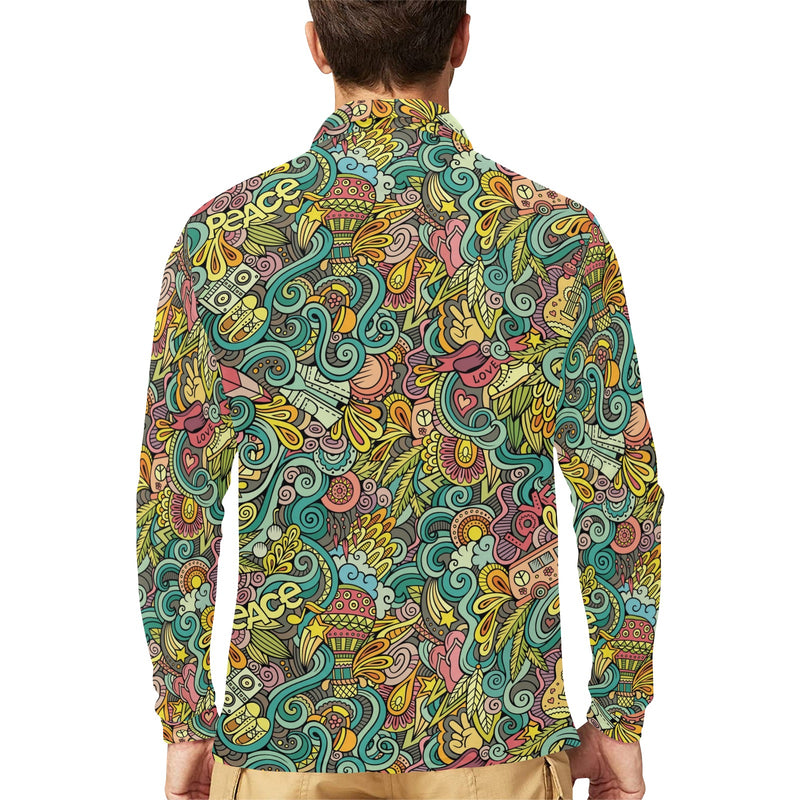 Hippie Print Design LKS302 Long Sleeve Polo Shirt For Men's