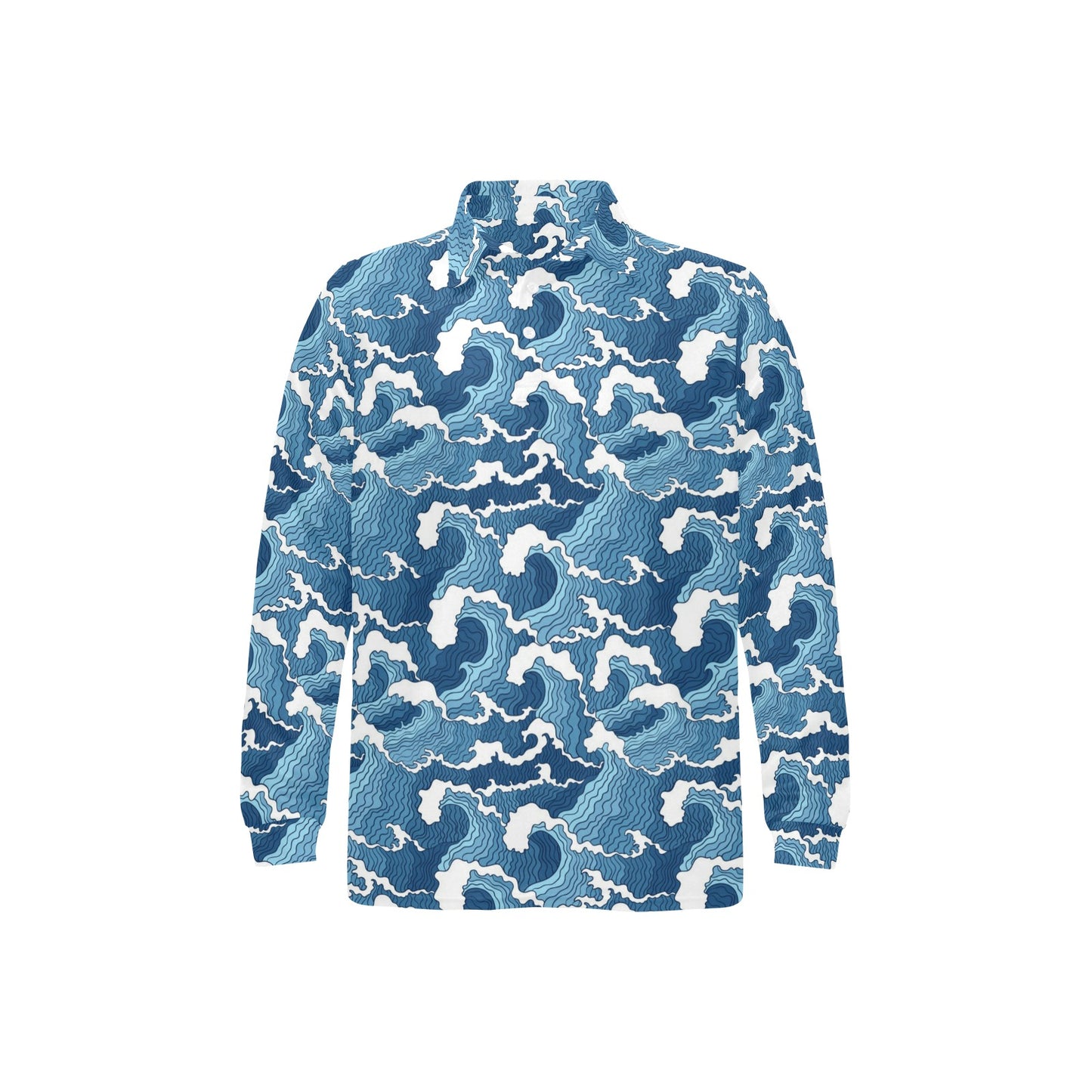 Wave Themed Pattern Print Long Sleeve Polo Shirt For Men's
