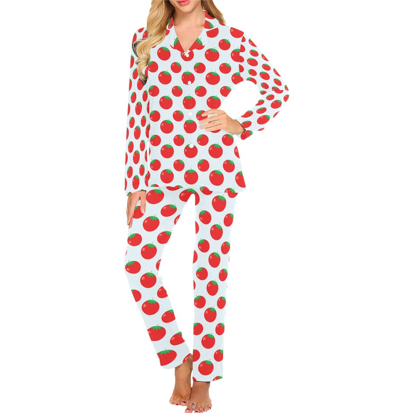 Tomato Print Design LKS307 Women's Long Pajama Set
