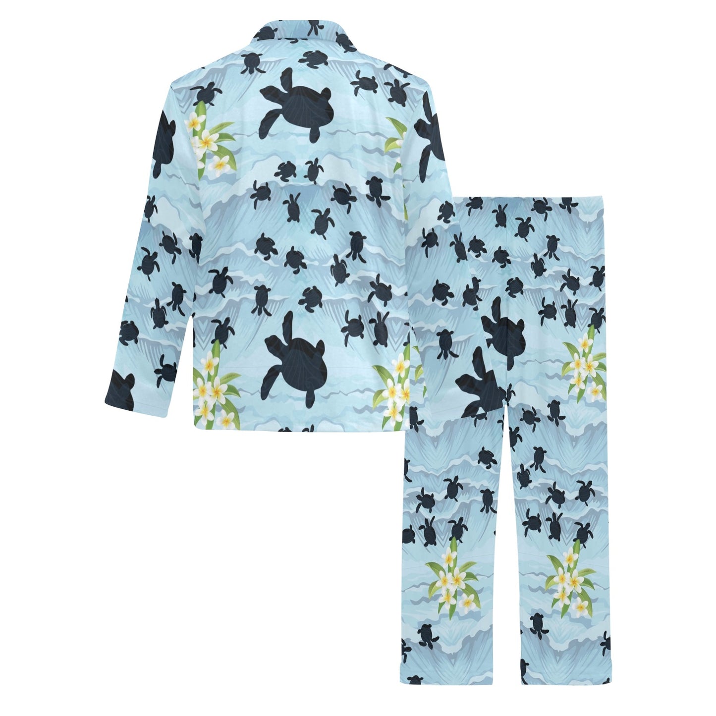 Sea Turtle Pattern Print Design T011 Men's Long Pajama Set