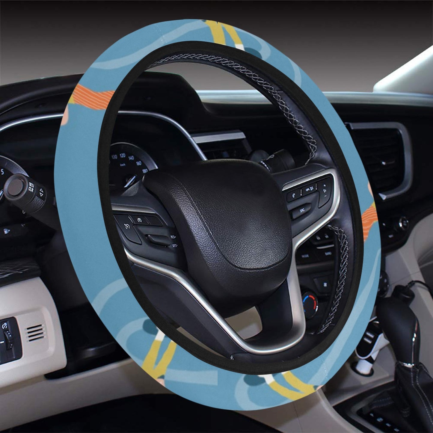 Snowboard Print Design LKS303 Steering Wheel Cover with Elastic Edge
