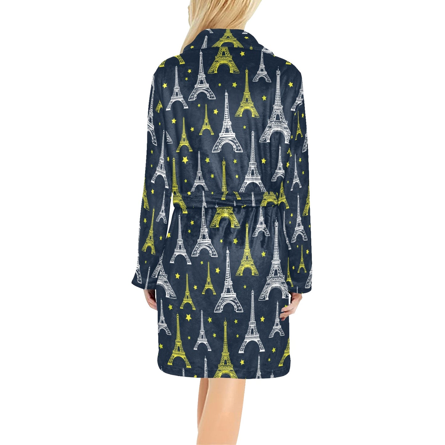 Eiffel Tower Star Print Women's Fleece Robe