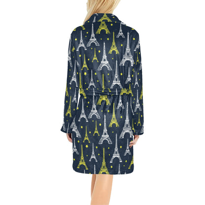 Eiffel Tower Star Print Women's Fleece Robe
