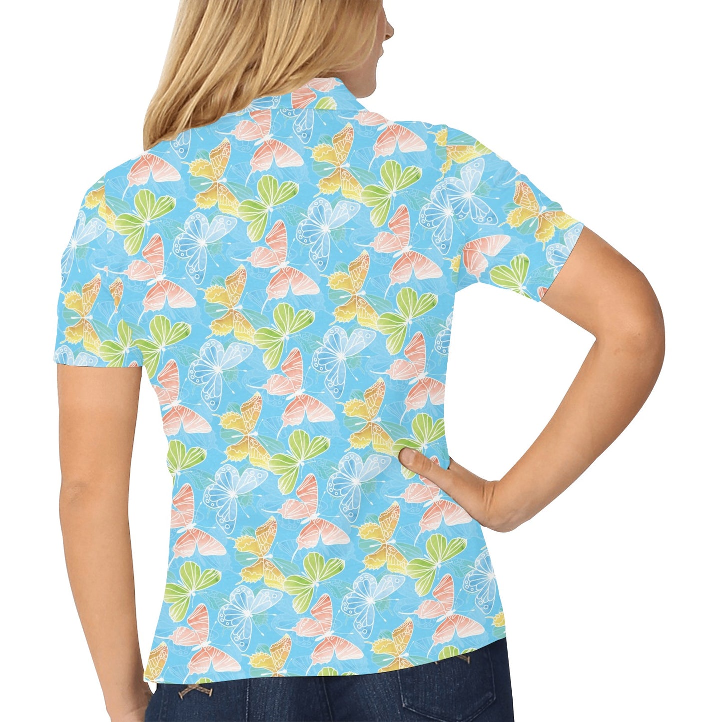 Butterfly Pattern Print Design 05 Women's Polo Shirt