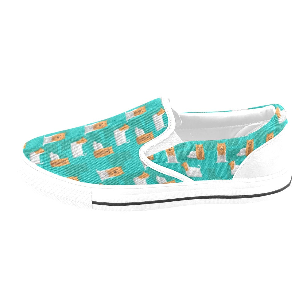 Silky Terriers Print Design LKS301 White Slip Ons Canvas Women's Shoes